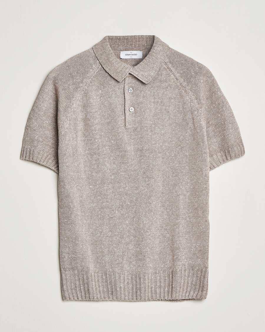 Mies | Pikeet | Gran Sasso | Cotton/Linen Knitted Polo Beige