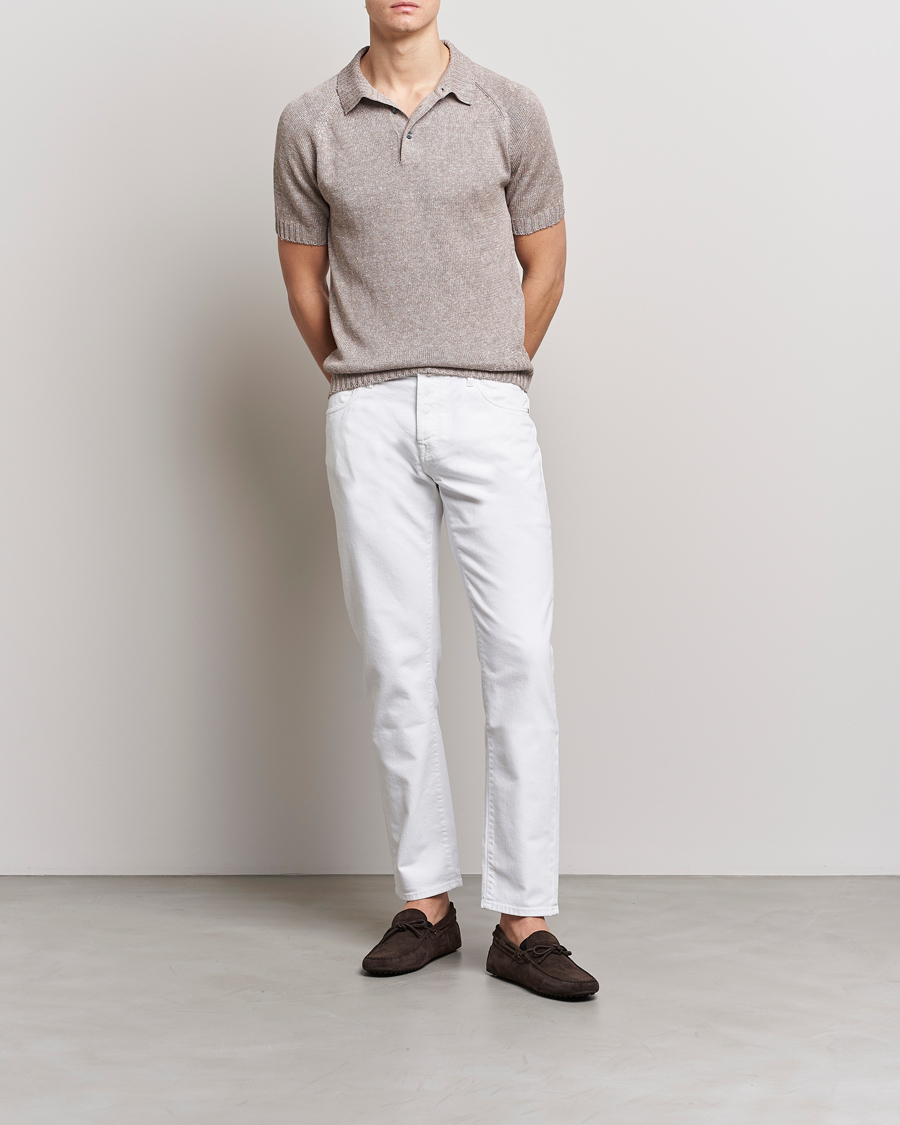 Mies | Pikeet | Gran Sasso | Cotton/Linen Knitted Polo Beige