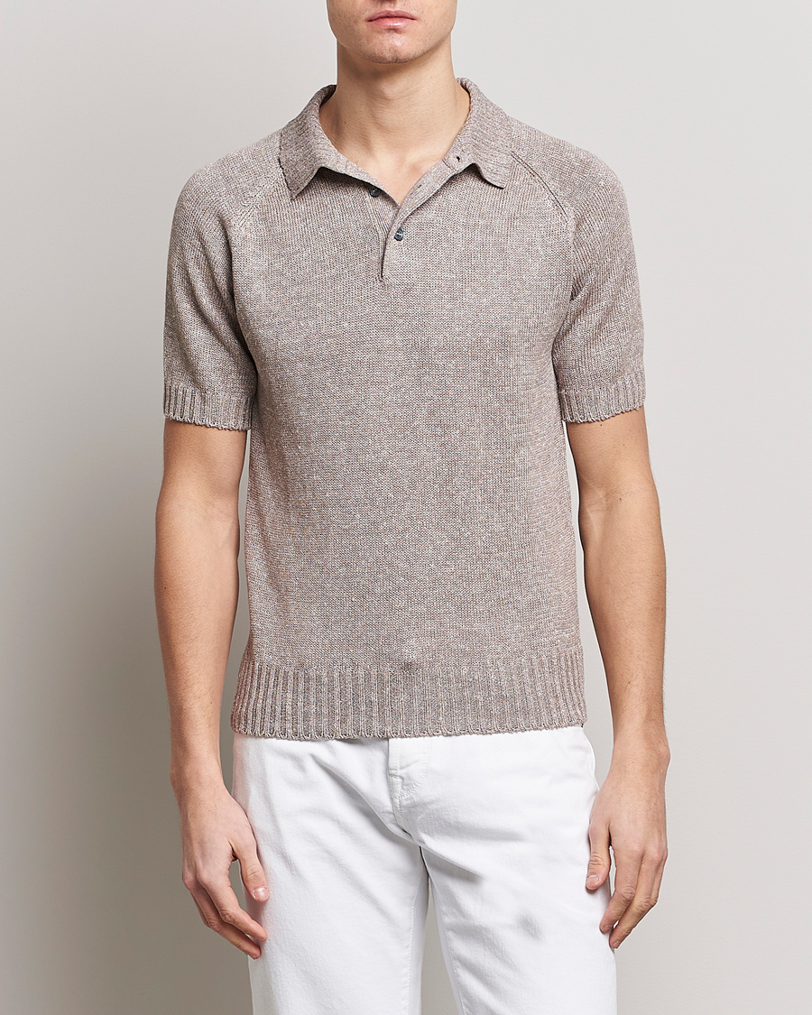 Mies |  | Gran Sasso | Cotton/Linen Knitted Polo Beige