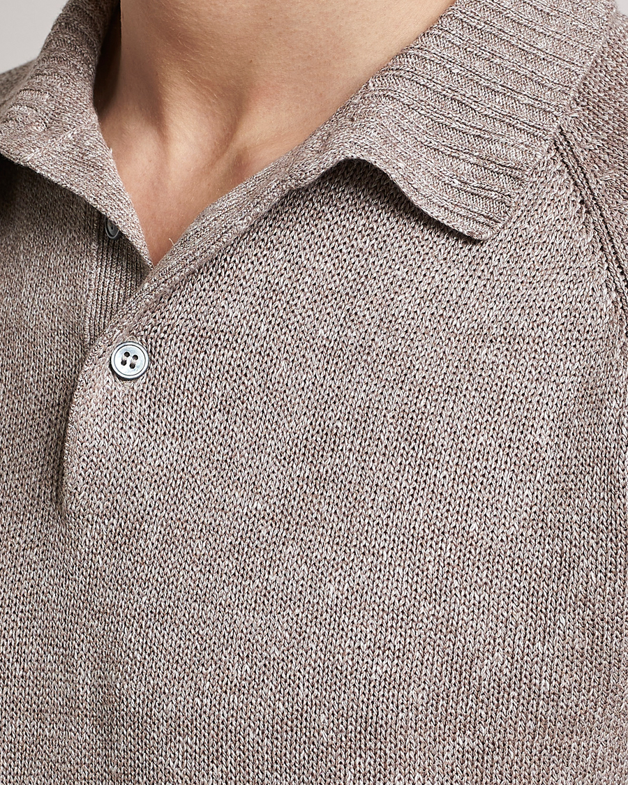 Mies | Pikeet | Gran Sasso | Cotton/Linen Knitted Polo Beige