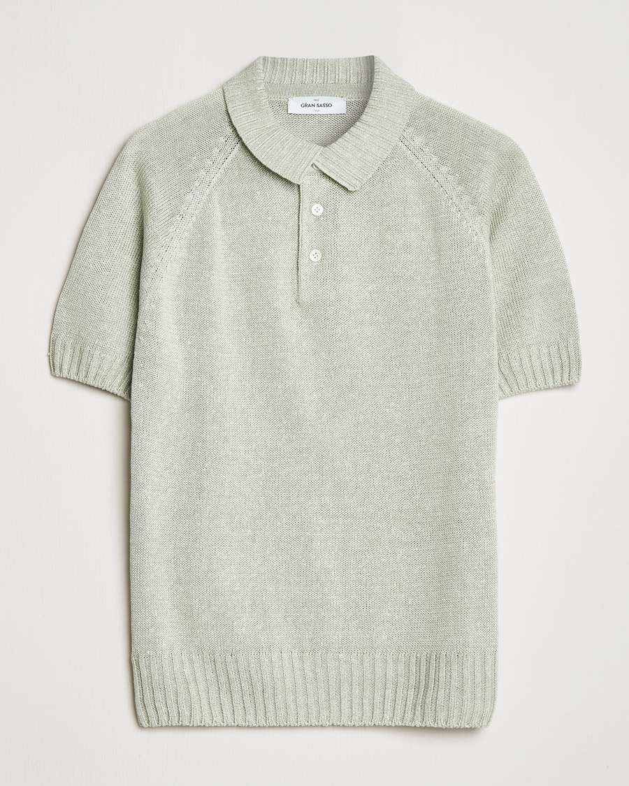 Mies | Pikeet | Gran Sasso | Cotton/Linen Knitted Polo Light Green