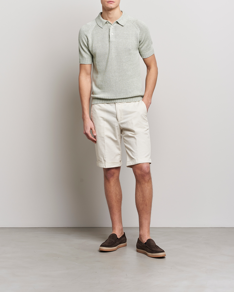 Mies | Pikeet | Gran Sasso | Cotton/Linen Knitted Polo Light Green