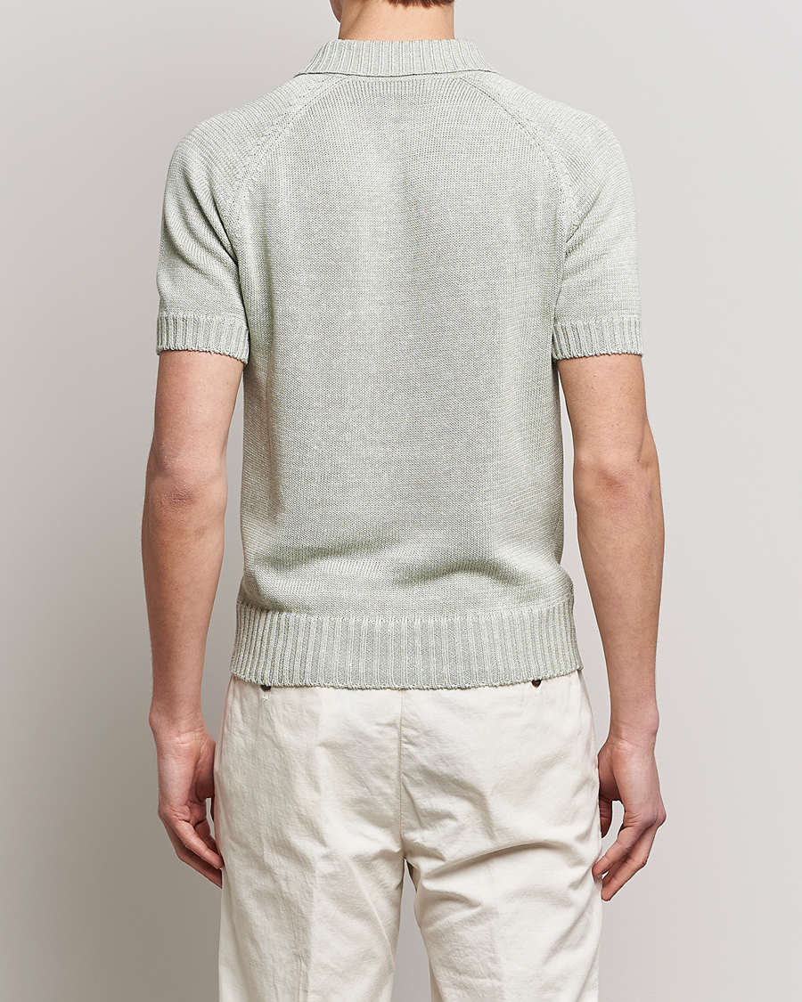 Mies | Pikeet | Gran Sasso | Cotton/Linen Knitted Polo Light Green