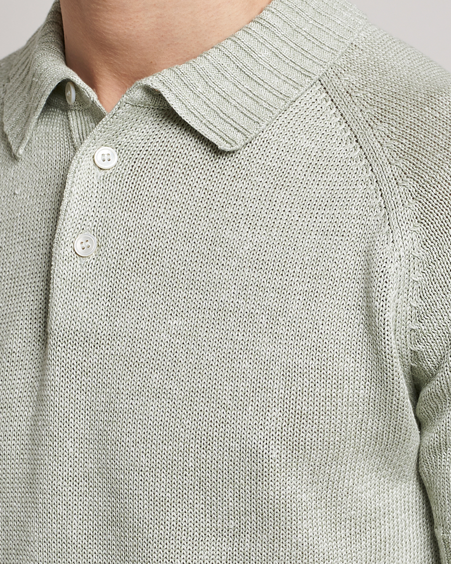 Mies | Pikeet | Gran Sasso | Cotton/Linen Knitted Polo Light Green