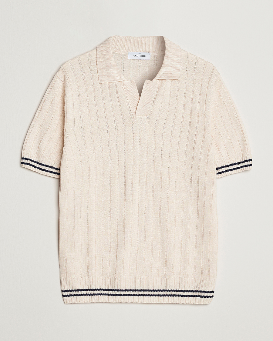 Mies | Pikeet | Gran Sasso | Cotton/Linen Structured Knitted Polo Cream