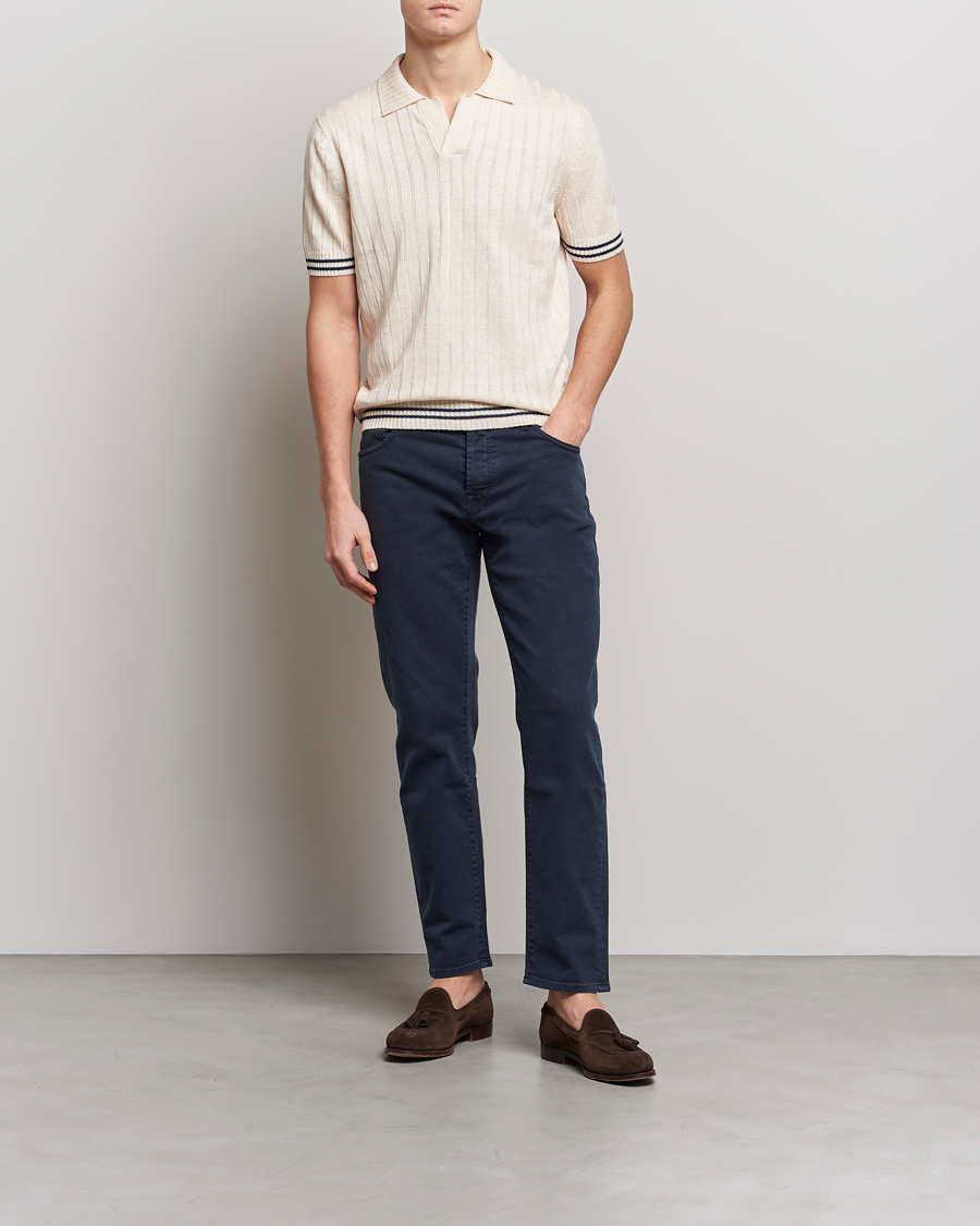 Mies | Pikeet | Gran Sasso | Cotton/Linen Structured Knitted Polo Cream