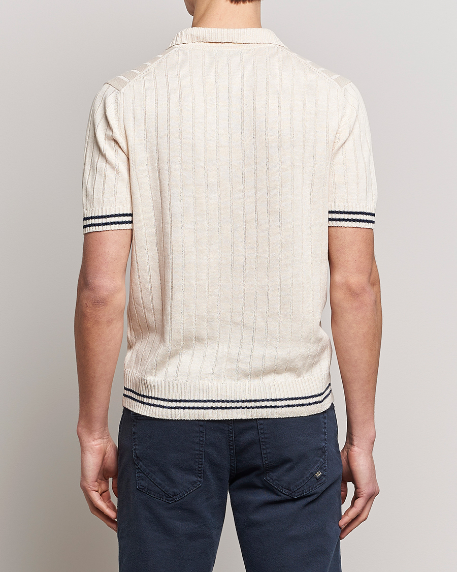 Mies | Pikeet | Gran Sasso | Cotton/Linen Structured Knitted Polo Cream