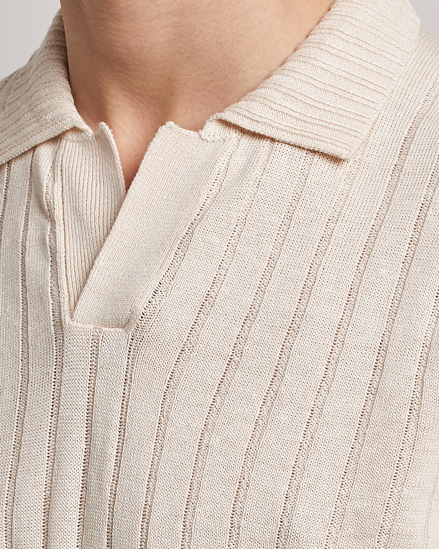 Mies | Pikeet | Gran Sasso | Cotton/Linen Structured Knitted Polo Cream