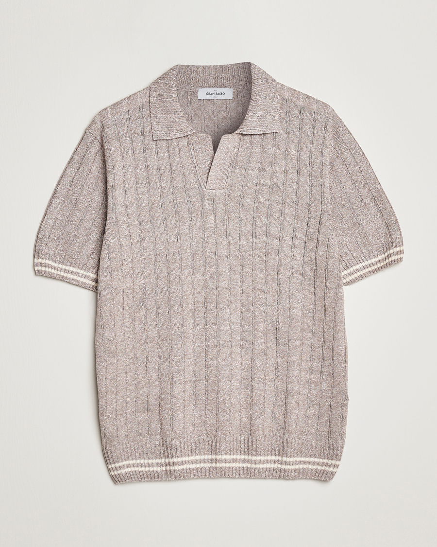 Mies | Pikeet | Gran Sasso | Cotton/Linen Structured Knitted Polo Beige