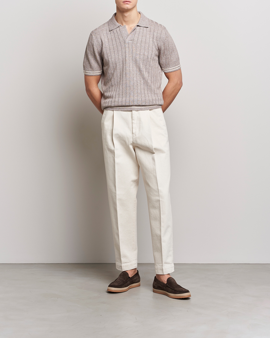 Mies | Pikeet | Gran Sasso | Cotton/Linen Structured Knitted Polo Beige