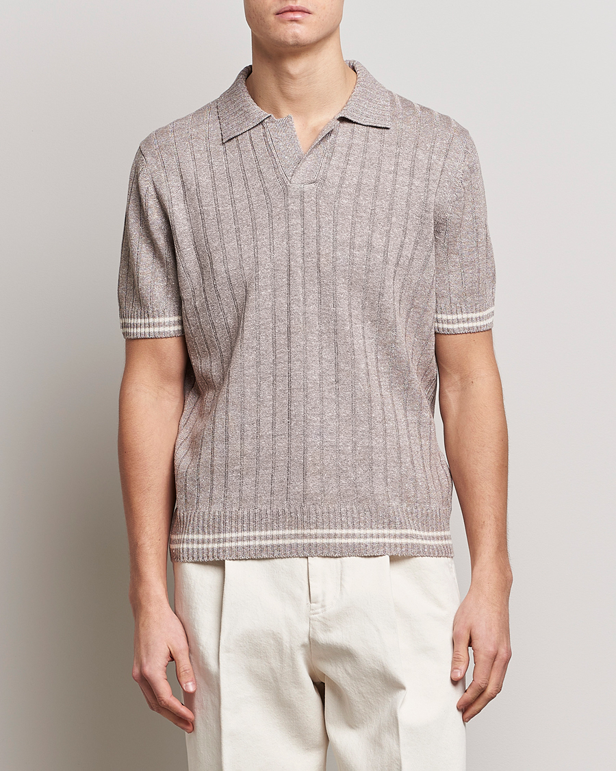 Mies | Gran Sasso | Gran Sasso | Cotton/Linen Structured Knitted Polo Beige