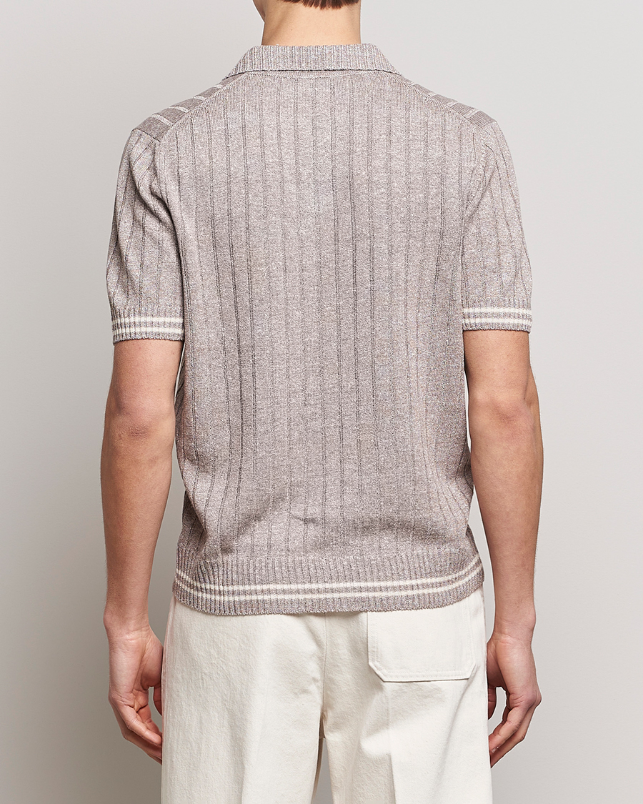 Mies | Pikeet | Gran Sasso | Cotton/Linen Structured Knitted Polo Beige