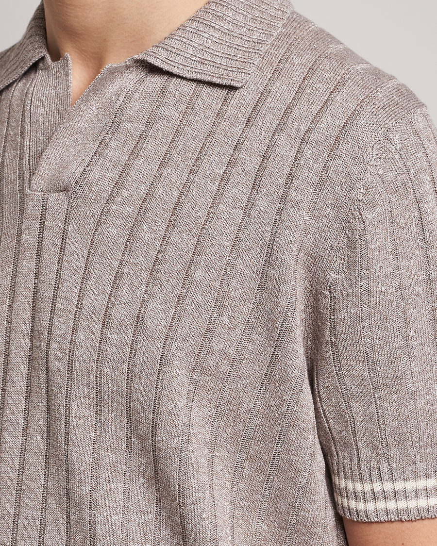 Mies | Pikeet | Gran Sasso | Cotton/Linen Structured Knitted Polo Beige