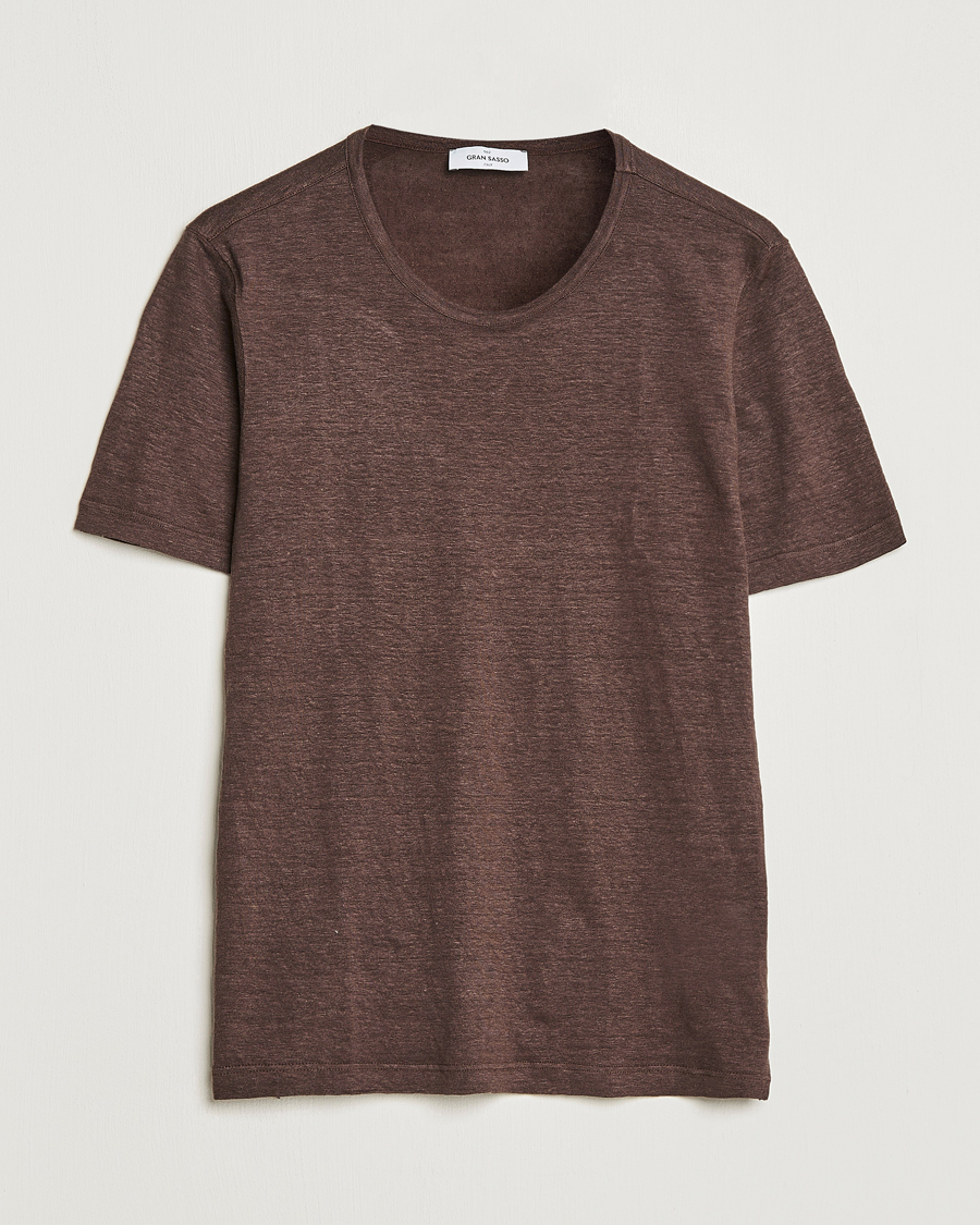 Mies | T-paidat | Gran Sasso | Washed Linen Tee Dark Brown