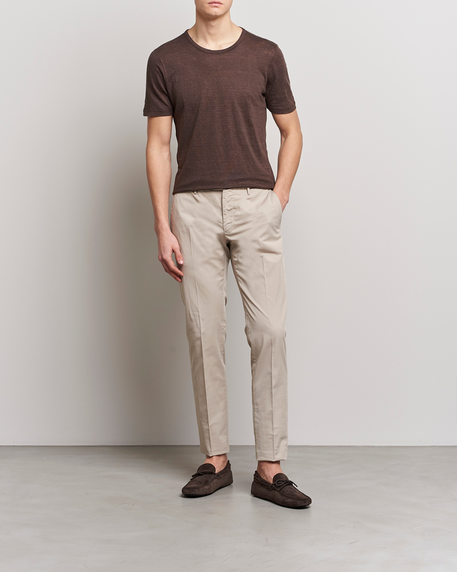 Mies | T-paidat | Gran Sasso | Washed Linen Tee Dark Brown