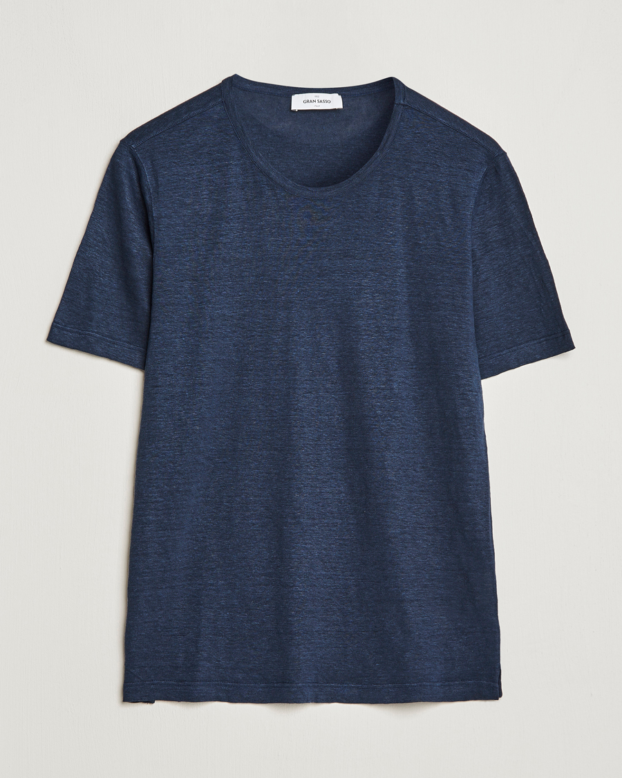 Mies | T-paidat | Gran Sasso | Washed Linen Tee Navy