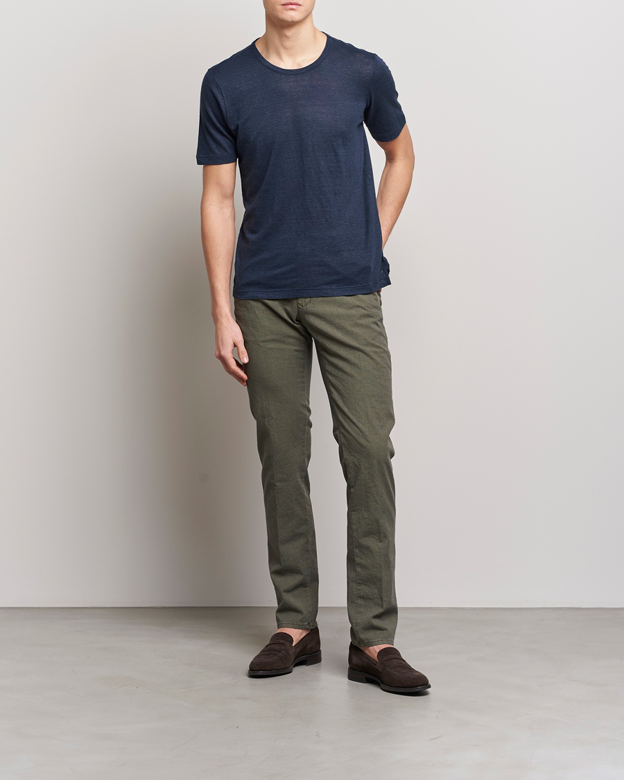 Mies | T-paidat | Gran Sasso | Washed Linen Tee Navy