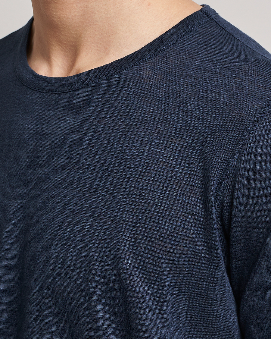 Mies | T-paidat | Gran Sasso | Washed Linen Tee Navy
