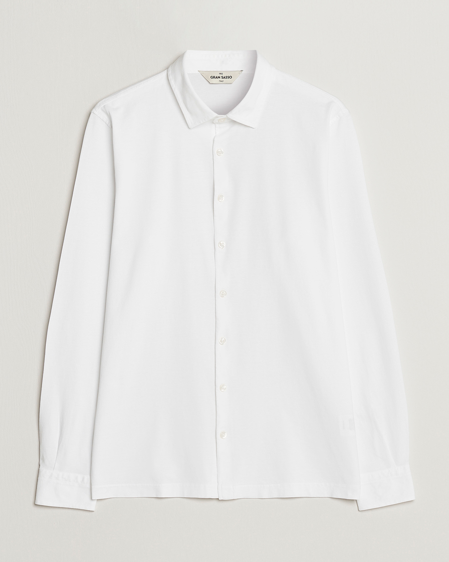 Mies | Kauluspaidat | Gran Sasso | Washed Cotton Jersey Shirt White