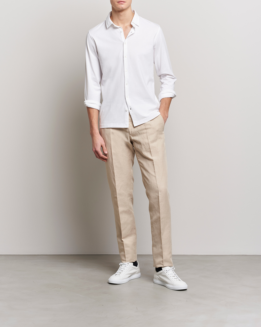 Mies | Kauluspaidat | Gran Sasso | Washed Cotton Jersey Shirt White