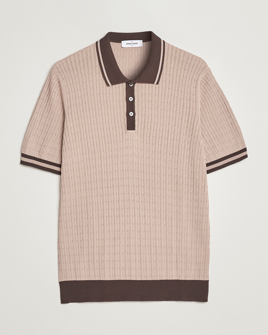 Mies | Pikeet | Gran Sasso | Cable Knitted Contrast Polo Beige