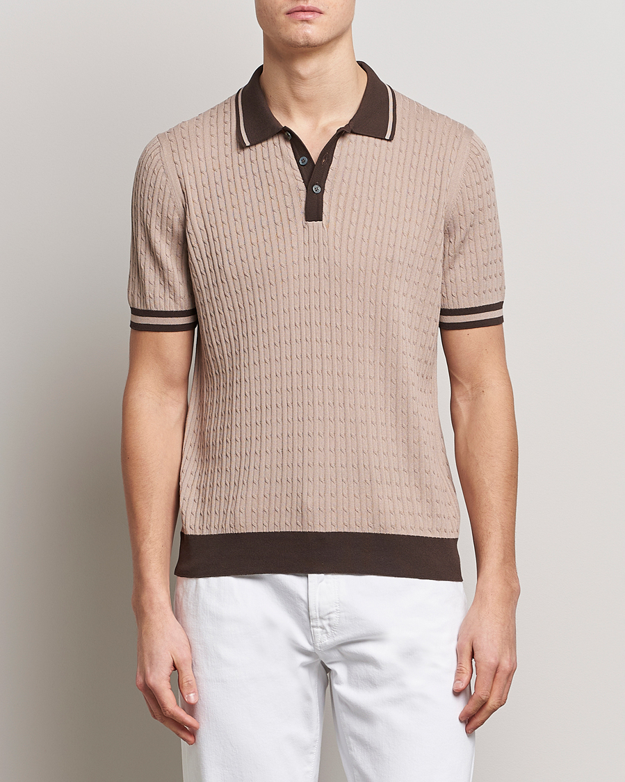 Mies | Gran Sasso | Gran Sasso | Cable Knitted Contrast Polo Beige