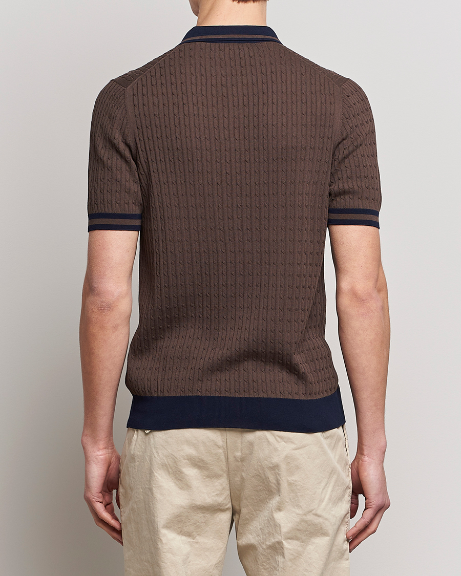 Mies | Pikeet | Gran Sasso | Cable Knitted Contrast Polo Dark Brown