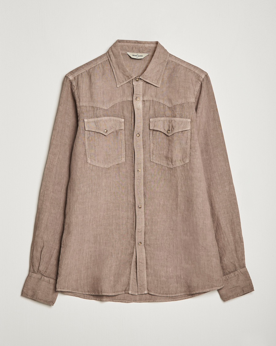 Mies | Kauluspaidat | Gran Sasso | Casual Pocket Linen Shirt Medium Brown