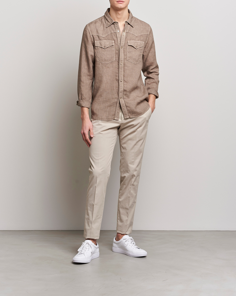 Mies | Kauluspaidat | Gran Sasso | Casual Pocket Linen Shirt Medium Brown