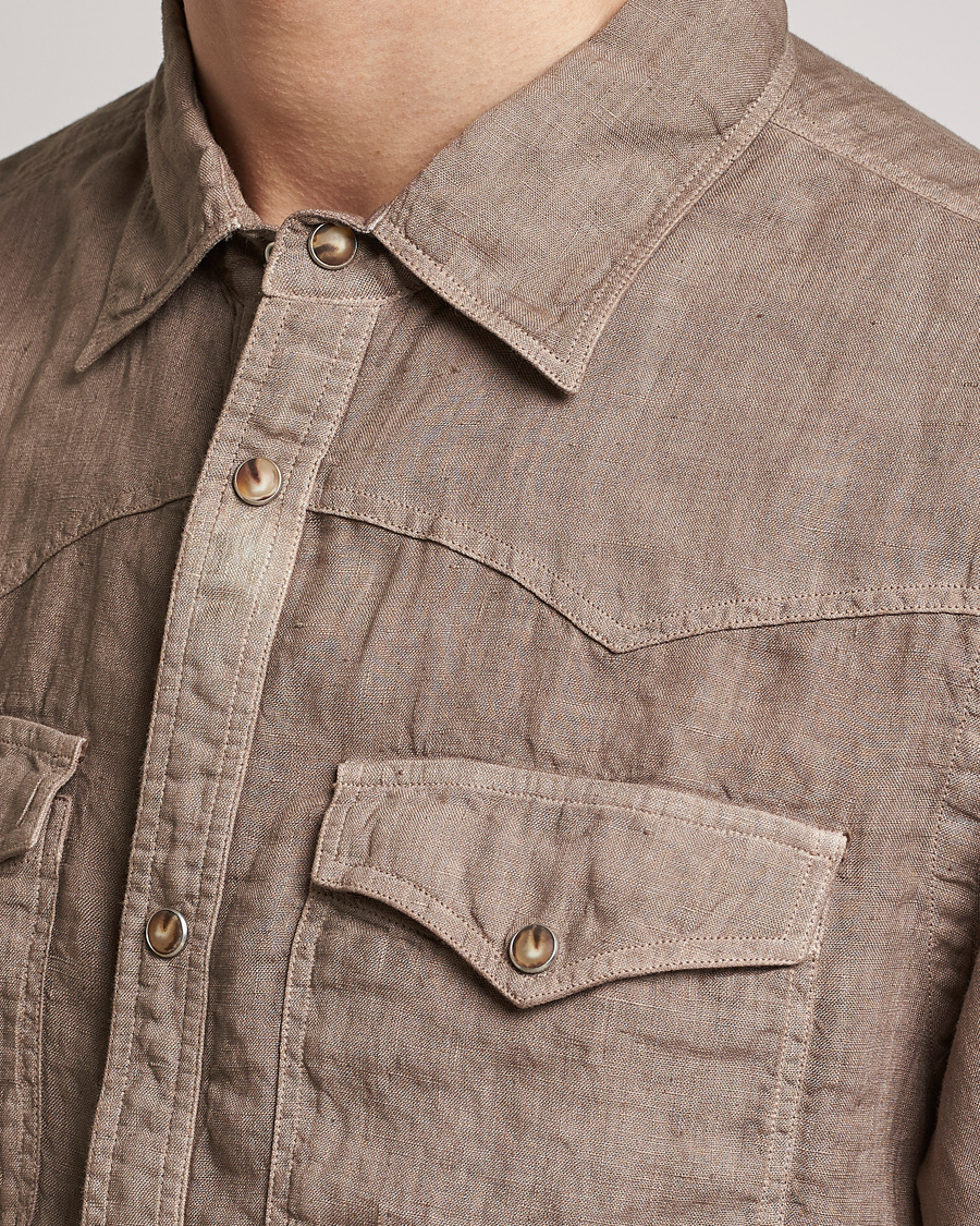 Mies | Kauluspaidat | Gran Sasso | Casual Pocket Linen Shirt Medium Brown