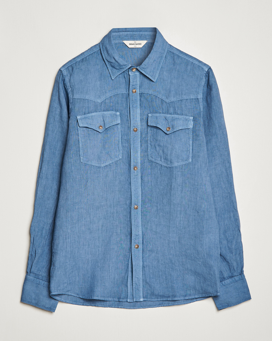 Mies | Kauluspaidat | Gran Sasso | Casual Pocket Linen Shirt Blue