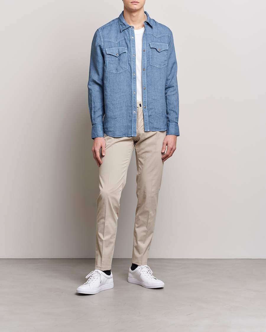 Mies | Kauluspaidat | Gran Sasso | Casual Pocket Linen Shirt Blue