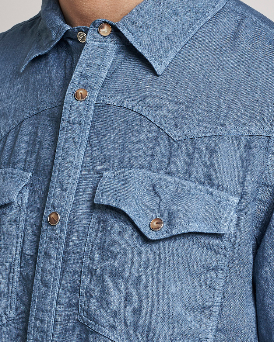 Mies | Kauluspaidat | Gran Sasso | Casual Pocket Linen Shirt Blue