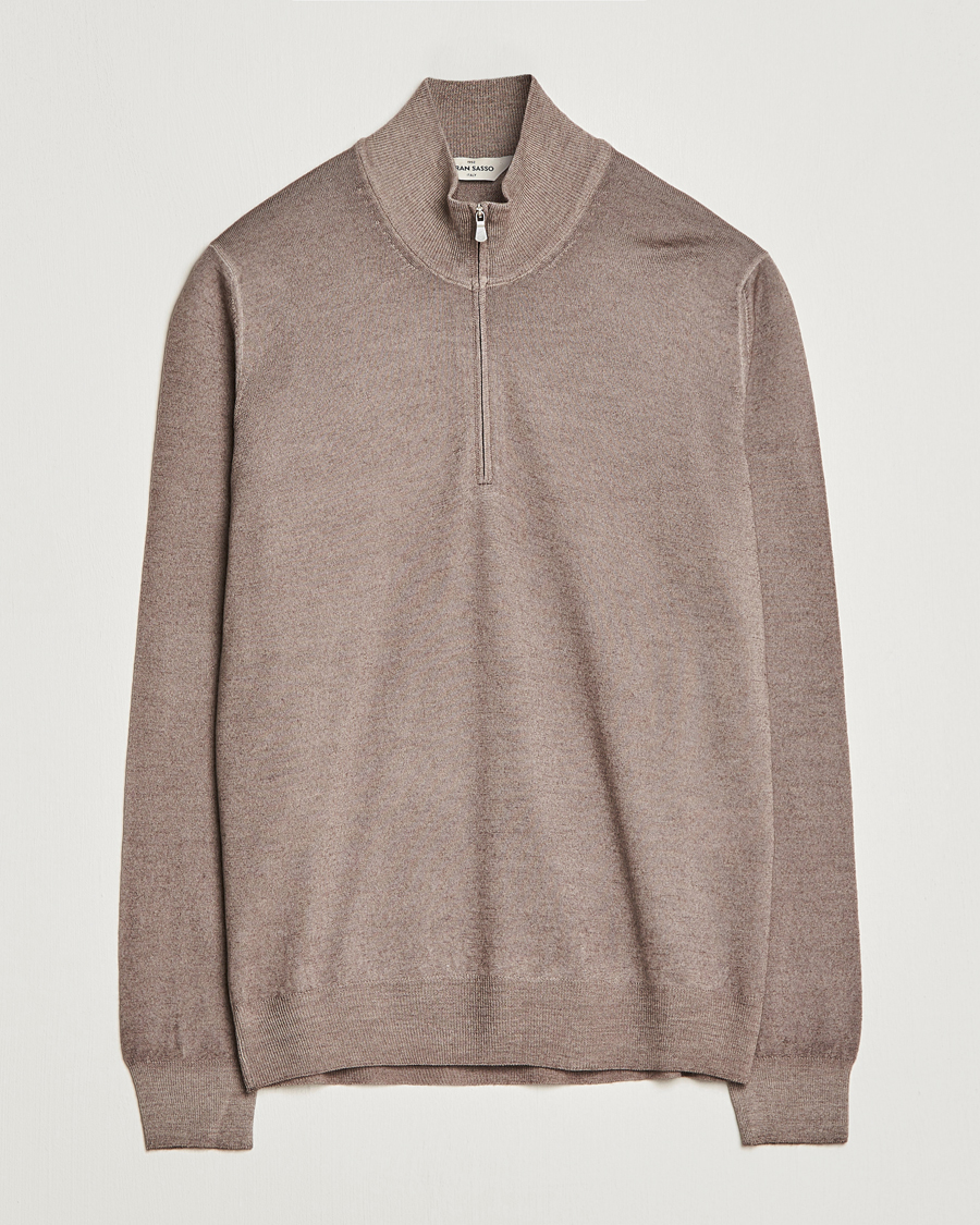 Mies | Puserot | Gran Sasso | Summer Merino Half Zip Sweater Brown Melange