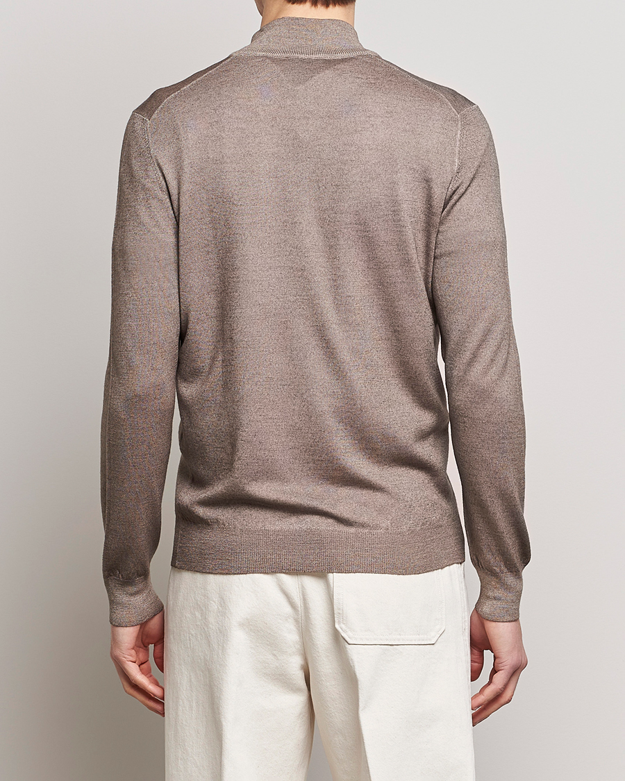 Mies | Puserot | Gran Sasso | Summer Merino Half Zip Sweater Brown Melange