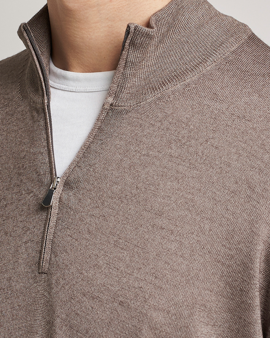Mies | Puserot | Gran Sasso | Summer Merino Half Zip Sweater Brown Melange