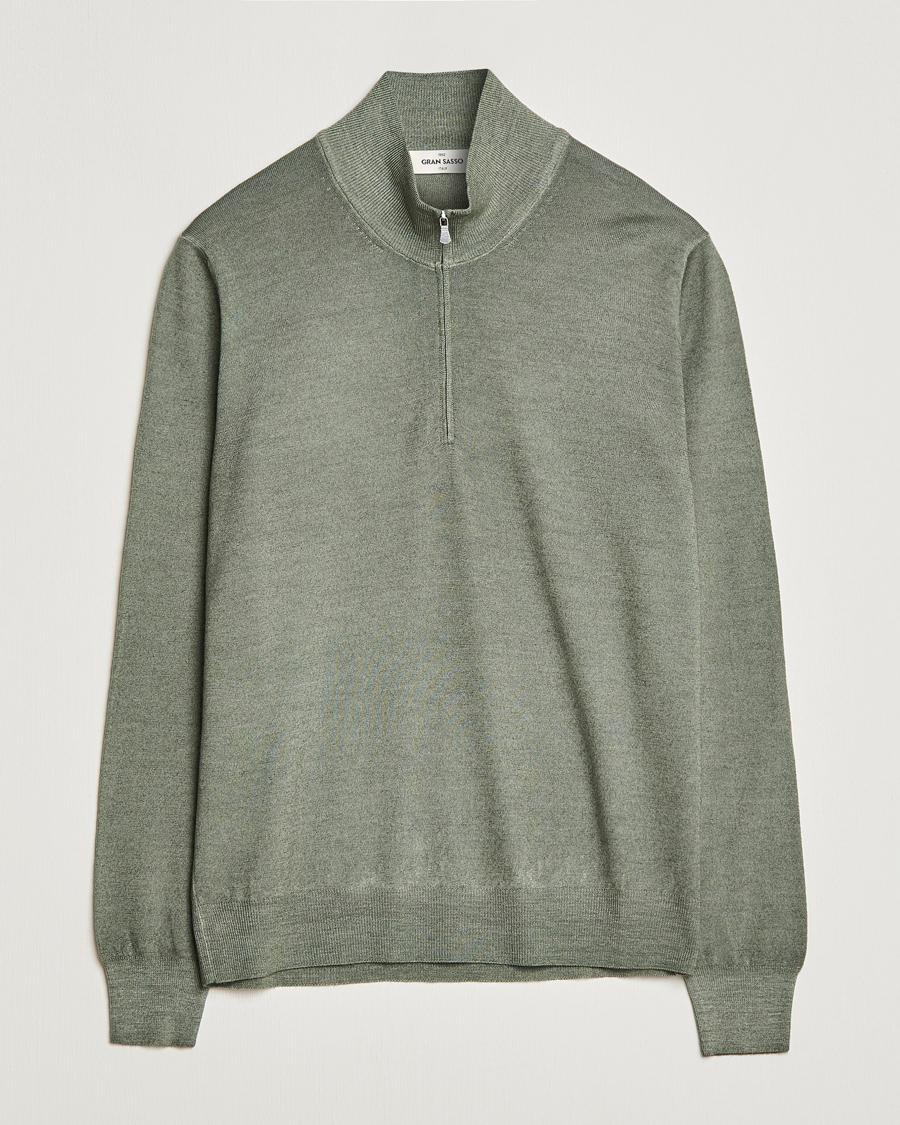 Mies | Puserot | Gran Sasso | Summer Merino Half Zip Sweater Green Melange