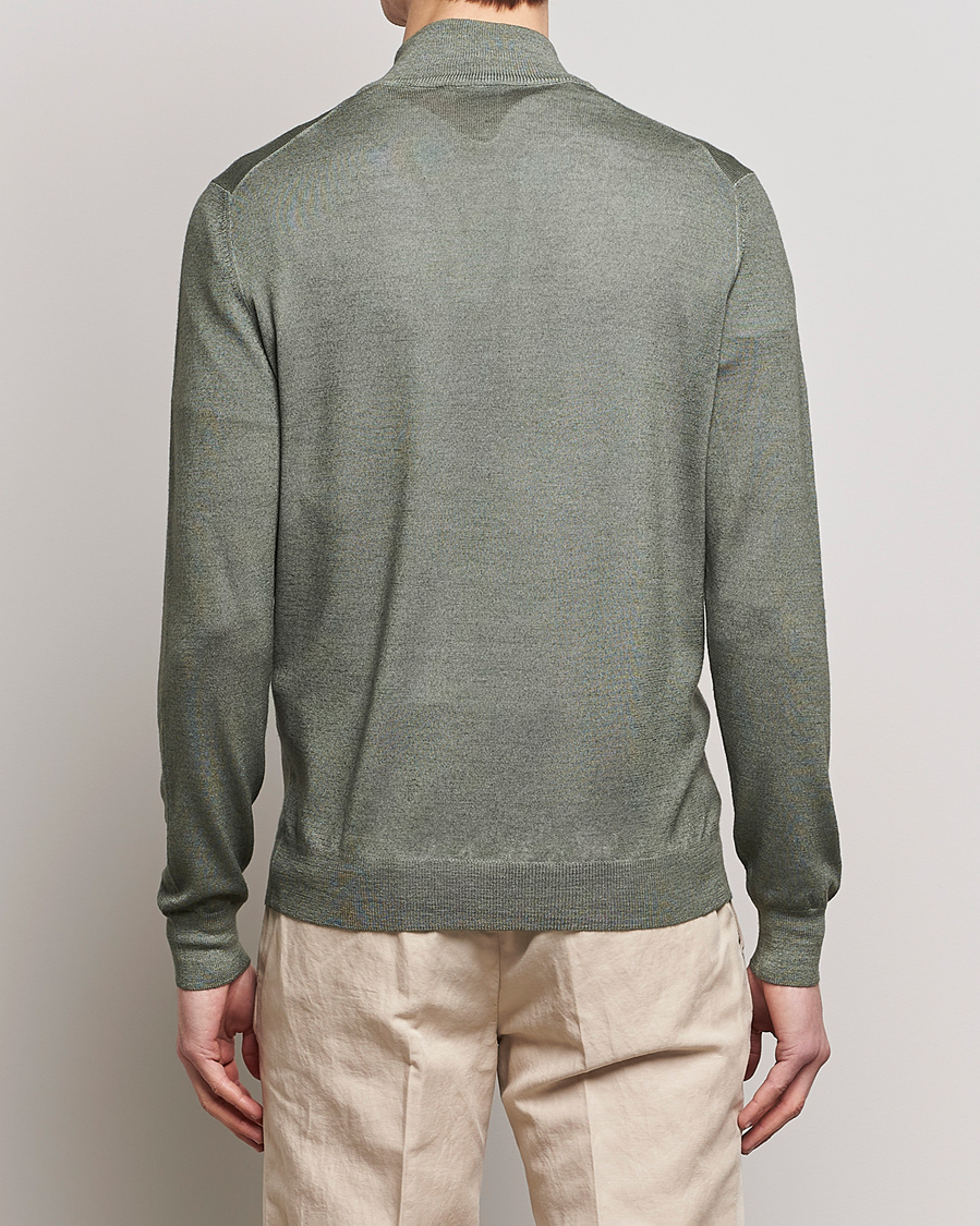 Mies | Puserot | Gran Sasso | Summer Merino Half Zip Sweater Green Melange