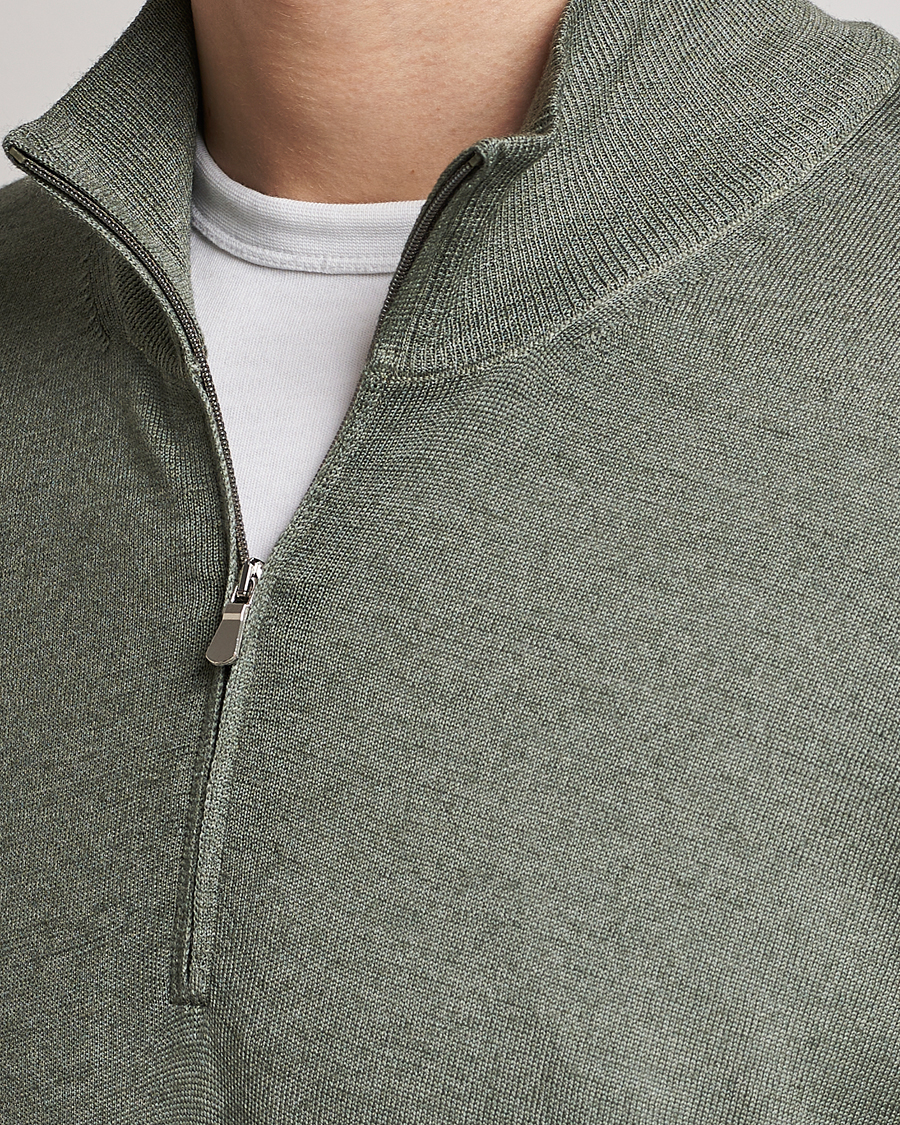 Mies | Puserot | Gran Sasso | Summer Merino Half Zip Sweater Green Melange