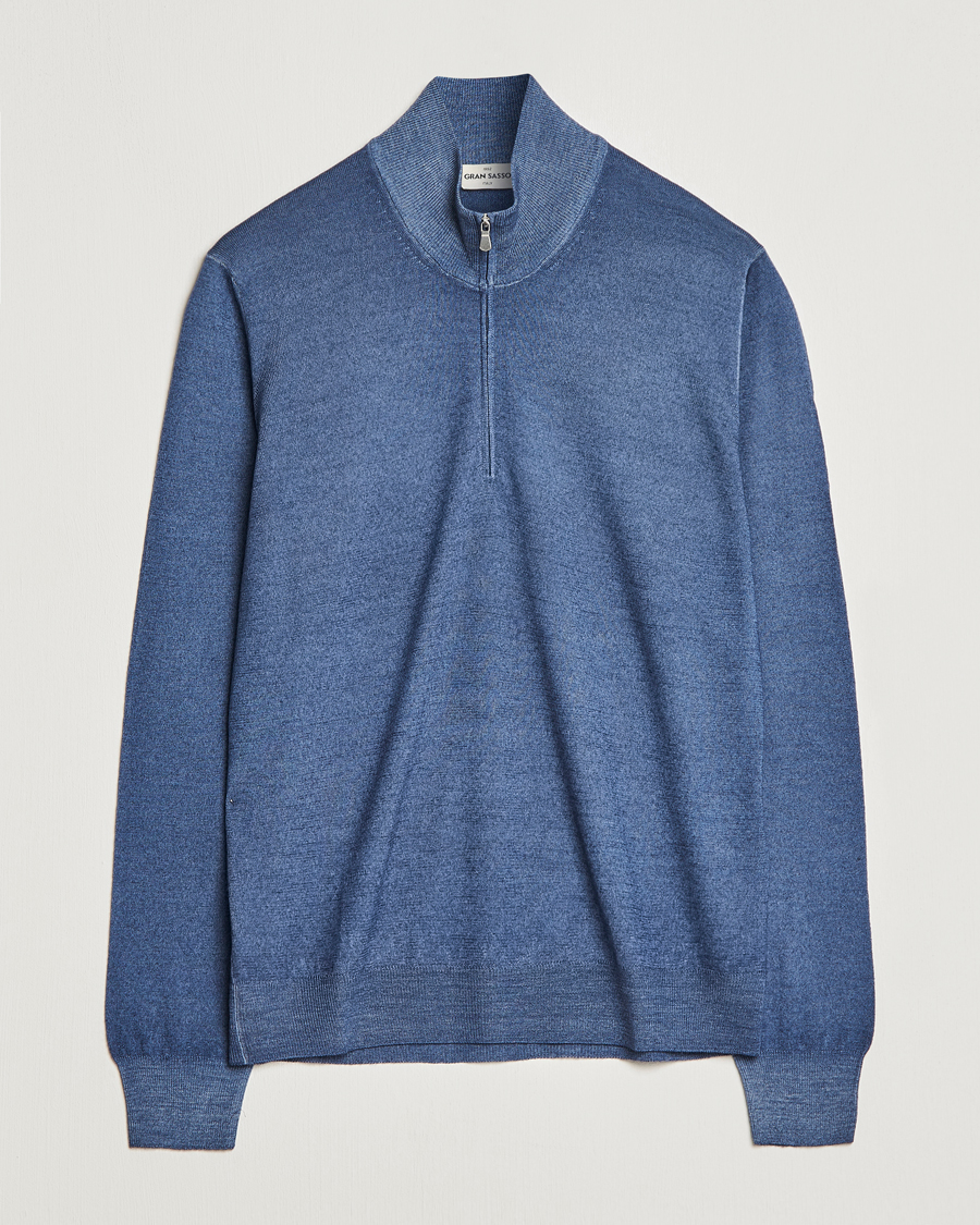 Mies | Puserot | Gran Sasso | Summer Merino Half Zip Sweater Blue Melange