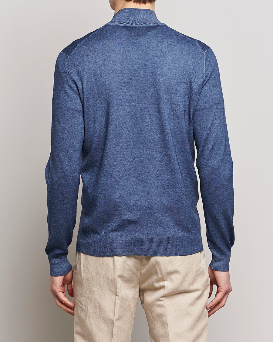 Mies | Puserot | Gran Sasso | Summer Merino Half Zip Sweater Blue Melange