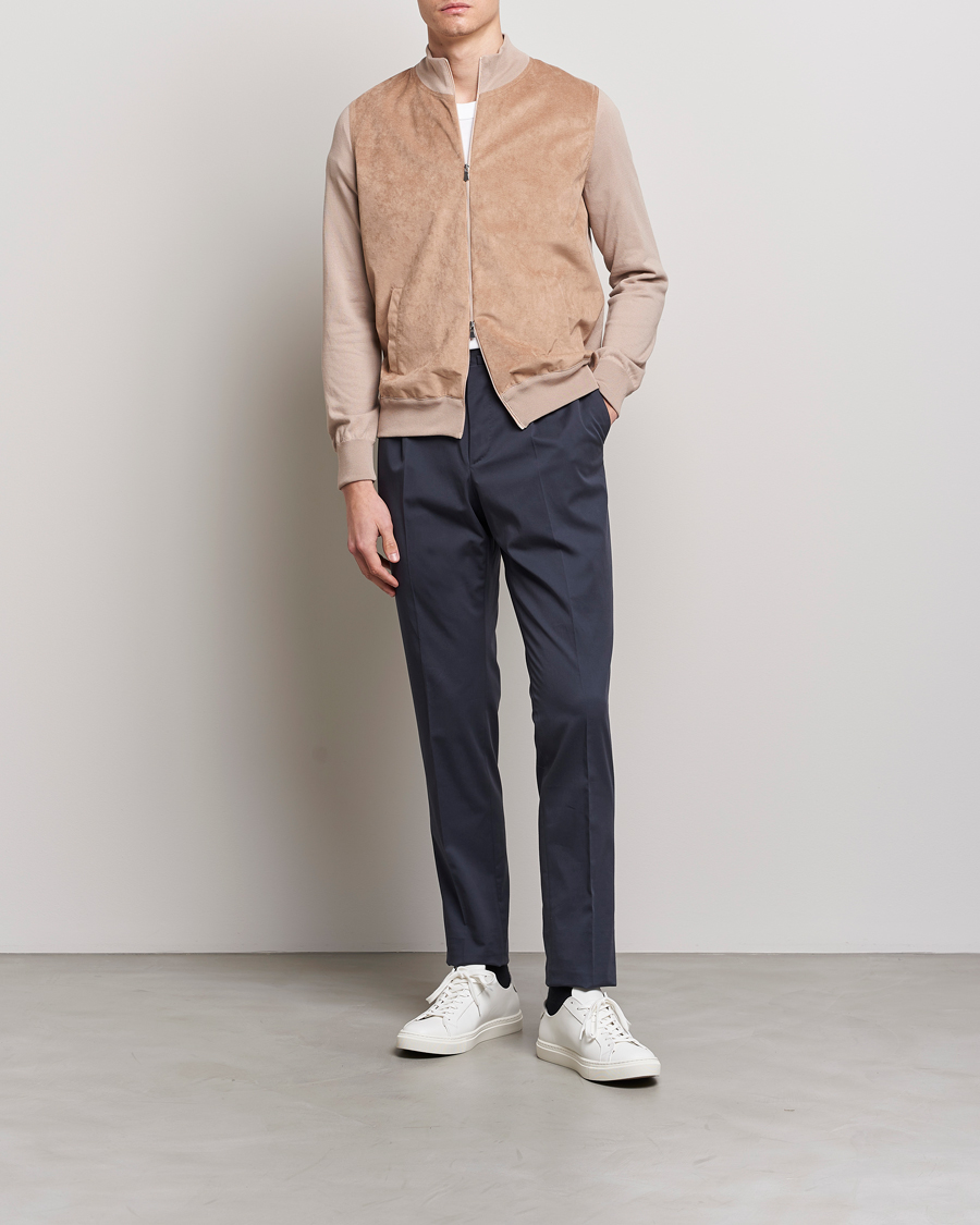 Mies | Puserot | Gran Sasso | Knitted Cotton/Alcantara Full Zip Beige
