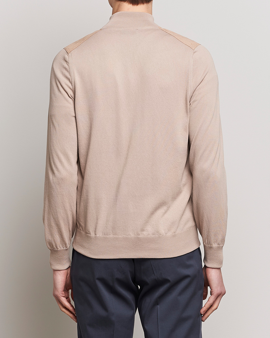 Mies | Puserot | Gran Sasso | Knitted Cotton/Alcantara Full Zip Beige
