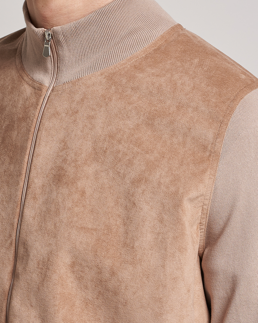 Mies | Puserot | Gran Sasso | Knitted Cotton/Alcantara Full Zip Beige