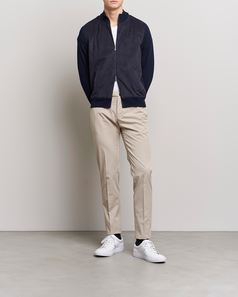 Mies | Puserot | Gran Sasso | Knitted Cotton/Alcantara Full Zip Navy