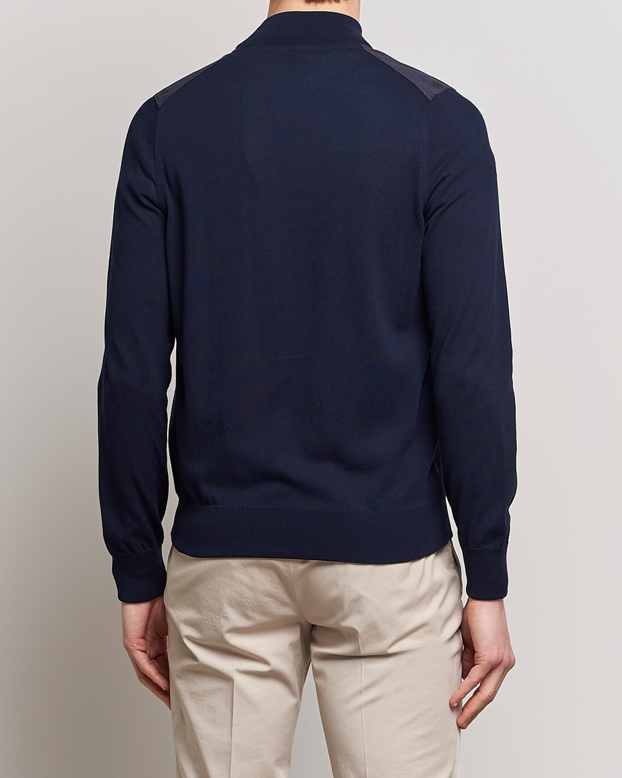 Mies | Puserot | Gran Sasso | Knitted Cotton/Alcantara Full Zip Navy