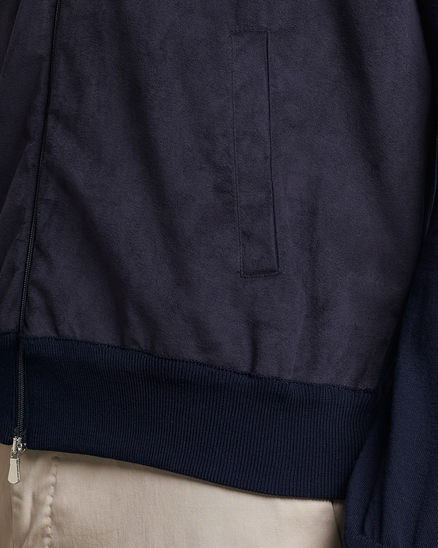 Mies | Puserot | Gran Sasso | Knitted Cotton/Alcantara Full Zip Navy