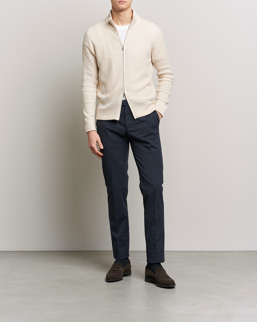 Mies | Puserot | Gran Sasso | Structured Cotton/Linen Full Zip Cream