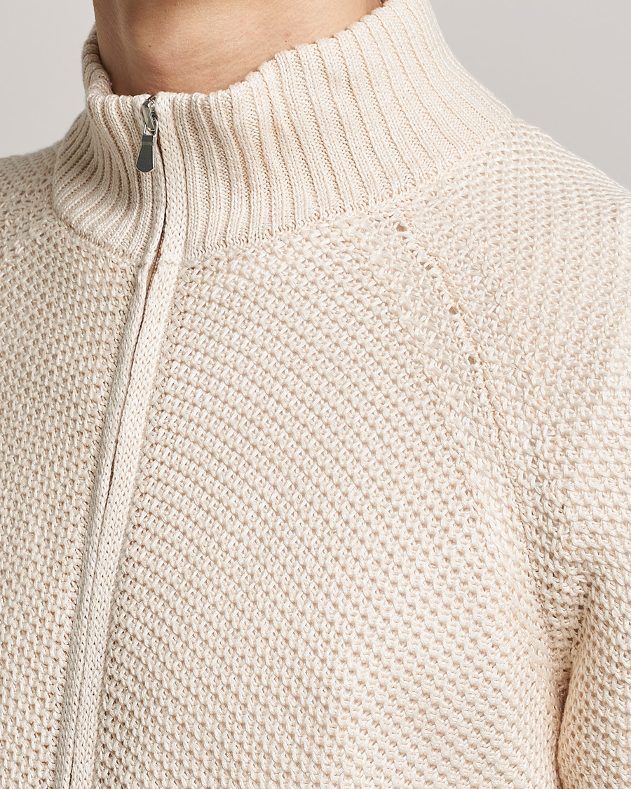 Mies | Puserot | Gran Sasso | Structured Cotton/Linen Full Zip Cream