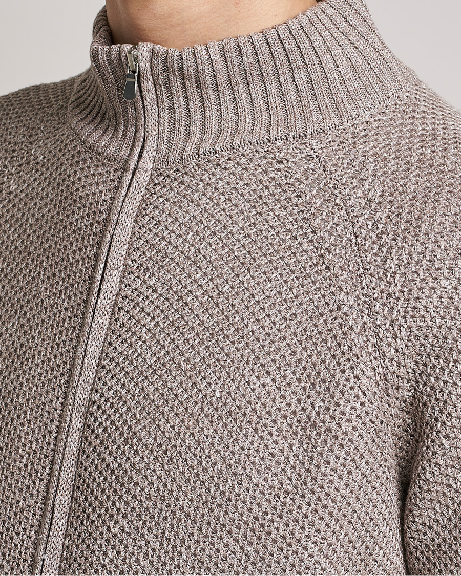 Mies | Puserot | Gran Sasso | Structured Cotton/Linen Full Zip Beige Melange